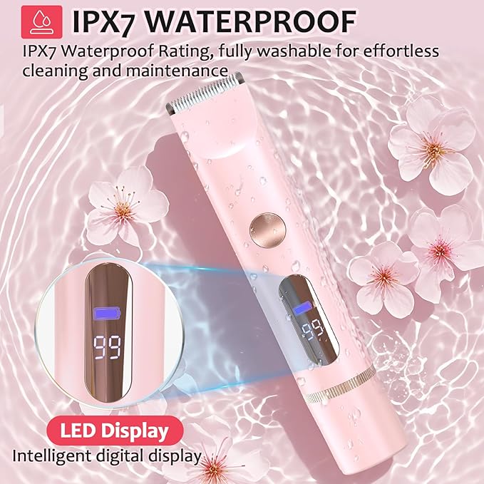 2025 Upgraded Bikini Trimmer for Women - 2 in 1 Dermave Bikini Shaver with LED Display, Dual Head Cordless Electric Shaver, IPX7 Waterproof Wet/Dry Body Hair Trimmer for Face, Body & Intimate Areas