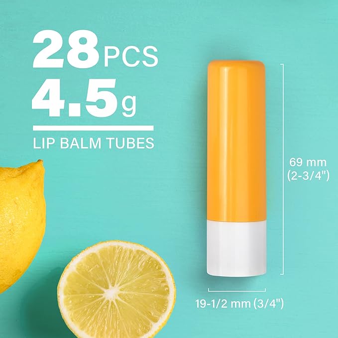 LotFancy Lip Balm Tubes Empty, 28Pcs 4.5ml Lip Balm Container Tubes with Yellow Caps, BPA Free & Leak Free, Refillable