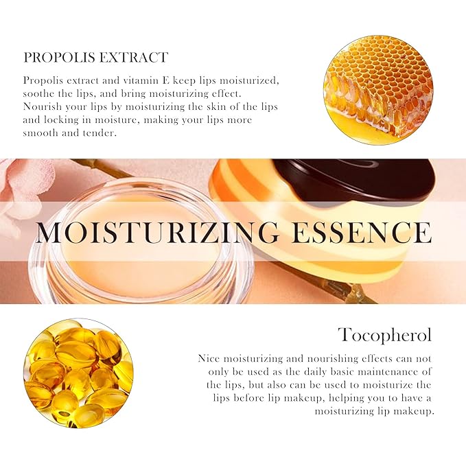 2Pcs Bee Lip Balm Honey Pot, Bee Honey Lip Sleeping Mask Overnight Repair Lip, Moisturizing Lip Mask Bee Lip Balm Pot with Wand, Hydrate Nourish Lips Lip Scrubs Exfoliator