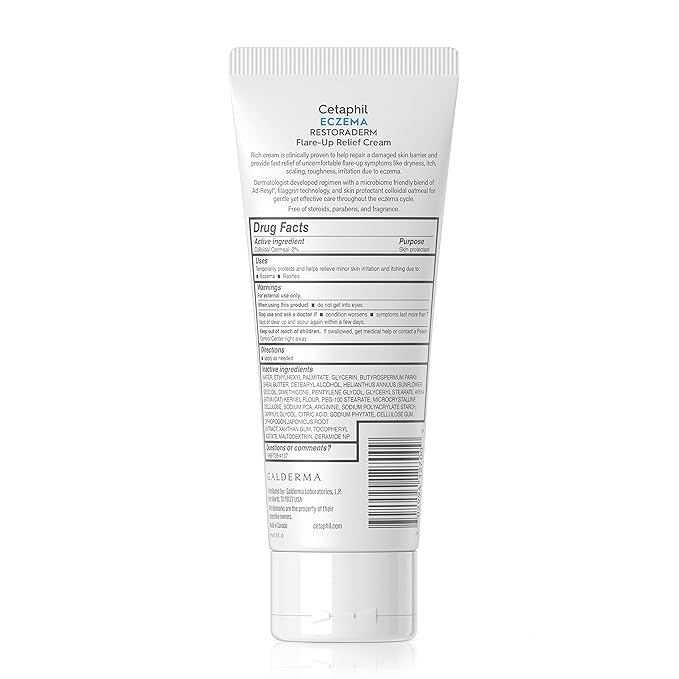 CETAPHIL ECZEMA RESTORADERM FLARE-UP RELIEF CREAM, For Eczema Prone Skin, 8 oz, Barrier Repair, 48 Hour Hydration, 2% Skin Protectant Colloidal Oatmeal, Steroid Free
