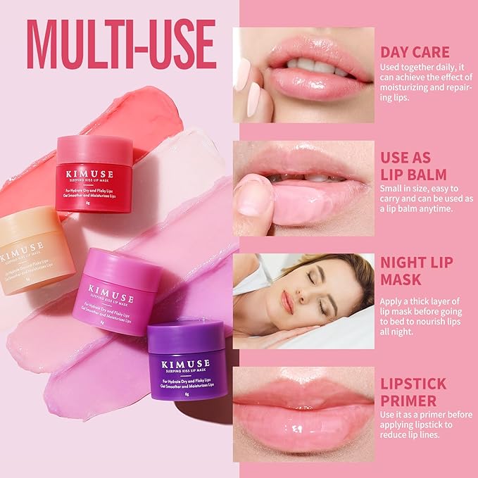KIMUSE Lip Sleeping Mask Set - Overnight Treatment Lip Care Products | Moisturize & Nourish, Cracked Dry Lips, Intense Hydration with Shea Butter (Colorful Berries)