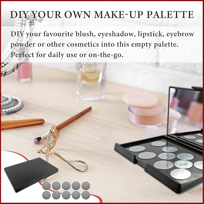 Magnetic Makeup Palette Empty with Mirror - Professional Empty Makeup Palette and Strong Magnetic Base - DIY Cosmetics Storage Box for Eyeshadow, Blush, Lipstick - Compact & Portable Design.