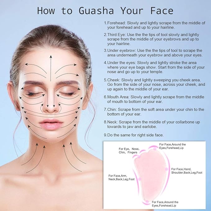 Jovivi Natural Rose Quartz Stone Gua Sha Scraping Massage Tool, Wing-shape Healing Crystal Guasha Board Facial Massager Traditional Scraper Tool