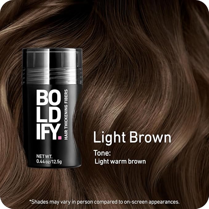 BOLDIFY Hair Fibers (12.5g) - Fill In Thinning and Fine Hair for an Instantly Fuller, Thicker Look - 14 Shades for Women & Men - Light Brown
