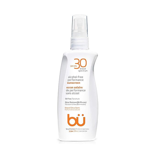 BU SPF 30 Sunscreen Spray for Face and Body, Non Aerosol Spray, Clear WOWmist, TSA Travel Size Sunblock, Oil Free and Water Resistant for Sensitive Skin, Natural Citrus 3.3 oz