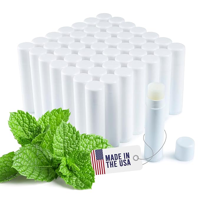 Lip Balm Bulk Unlabeled - Made in USA Bulk Chapstick - Natural Ingredients Vitamin E Shea Butter - Custom Chapstick Bulk For Party & Wedding Favors (50 Count, Peppermint)