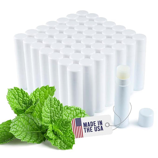 Lip Balm Bulk Unlabeled - Made in USA Bulk Chapstick - Natural Ingredients Vitamin E Shea Butter - Custom Chapstick Bulk For Party & Wedding Favors (50 Count, Peppermint)