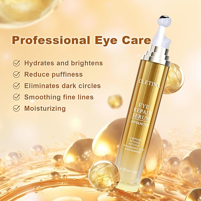 5% Caffeine Eye Serum With Roller For Dark Circles & Puffiness Bags Under Eye Treatment- Caffeine Eye Cream with 360° Massage Ball Roller For Anti Aging Wrinkles Fine Lines - Under eyes treatment