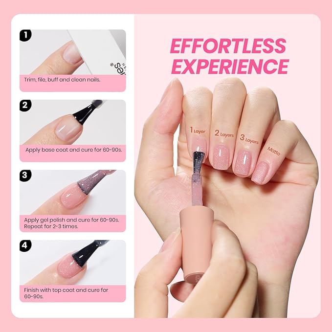 Beetles Jelly Gel Nail Polish Set - 6 Colors Nude Pink Brown Shimmer Giltter Fall Gel Polish Kit Sheer Transparent Effect Soak Off UV Lady with Dreams Collection Gift for Women