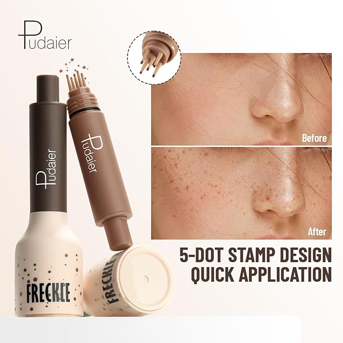 Freckle Stamp,Faux Freckle Stamp,Quick Dry Fake Freckles Pen,Waterproof Long Lasting Natural Vivid Faux Freckles Pen,Get Sun-Kissed Stars Makeup in One Press,5-Dot Design,01.Ash Chestnut.