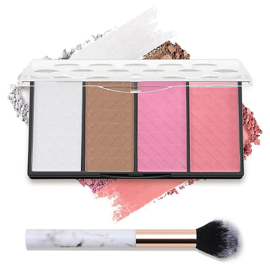 Contour Highlighter Blush Powder Makeup Palette, 4 Colors Matte Face Contour Shading with Professional Makeup Brush