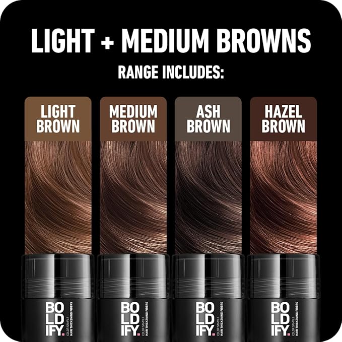 Boldify Hair Fibers Color Sample Kit - Fill In Thinning and Fine Hair for an Instantly Fuller, Thicker Look - 14 Shades for Women & Men - Light + Medium Browns