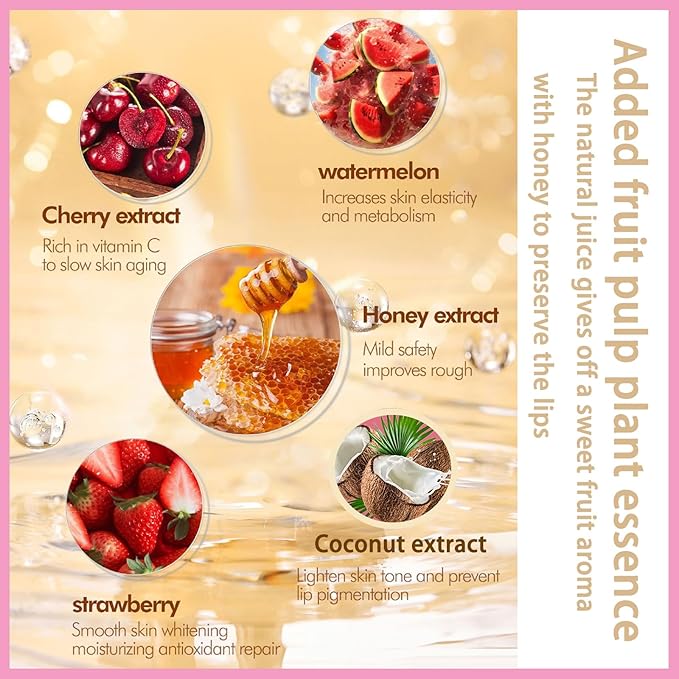 1 PCS Bee Lip Balm Lip Mask Honey Pot, Watermelon Moisturizing Sleeping Lip Mask Overnight with Sticks, Lip Balm Honey Pot Lip Balm Hydrating Prevention Dry and Crack Lip Scrubs Exfoliator