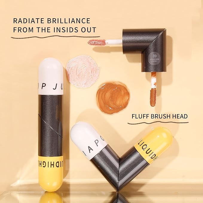 AKARY Liquid Highlighter Makeup for Face Body, Contour Foundation Illuminator Boom Stick, Two-color Highlight Shade Longwear Shimmer Glow Makeup, Valentine's Day gift (04 Champagne Gold + Warm Brown)