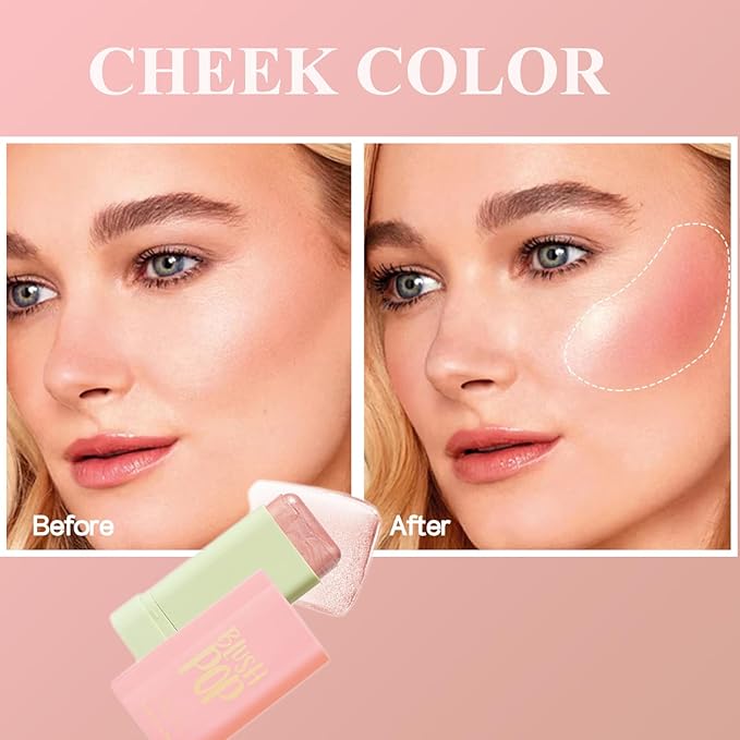 Blush Stick, Cream Blush Stick for Cheeks & Lips, Blendable Long-Lasting Multi-Use Contour Stick & Highlighter Makeup (#4 HIGHLIGHT)