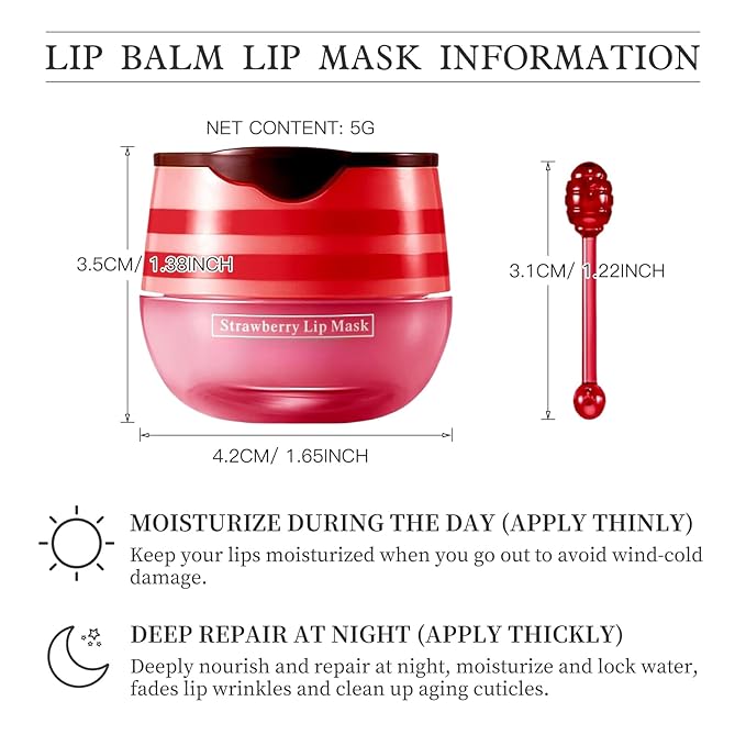 4 PCS Bee Honey Lip Balm Honey Pot, Strawberry & Bee Honey Lip Mask, Reduces Lip Lines, Hydrate & Moisturizing Lip Skin Care, Prevention Dry Cracked Lips, Bee Honey Lip Balm for Lip Repair Treatment