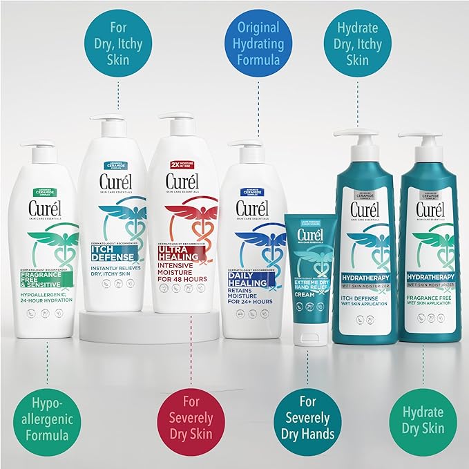 Curel Hydra Therapy In Shower Lotion, Itch Defense Body Moisturizer with Advanced Ceramide Complex, Vitamin E, & Oatmeal Extract, 12 Oz