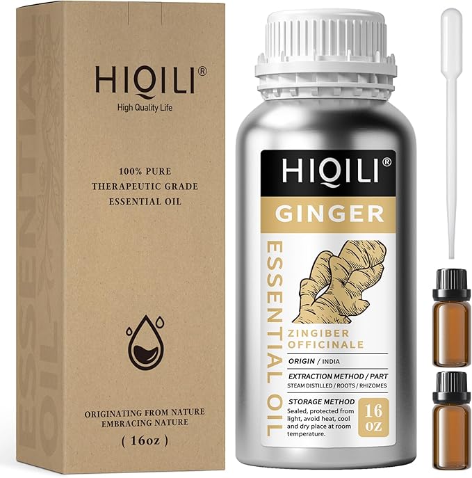 HIQILI 16 Fl Oz Ginger Oil, 100% Pure Natural Ginger Essential Oil for Hair, Massage, Skin - 500ML