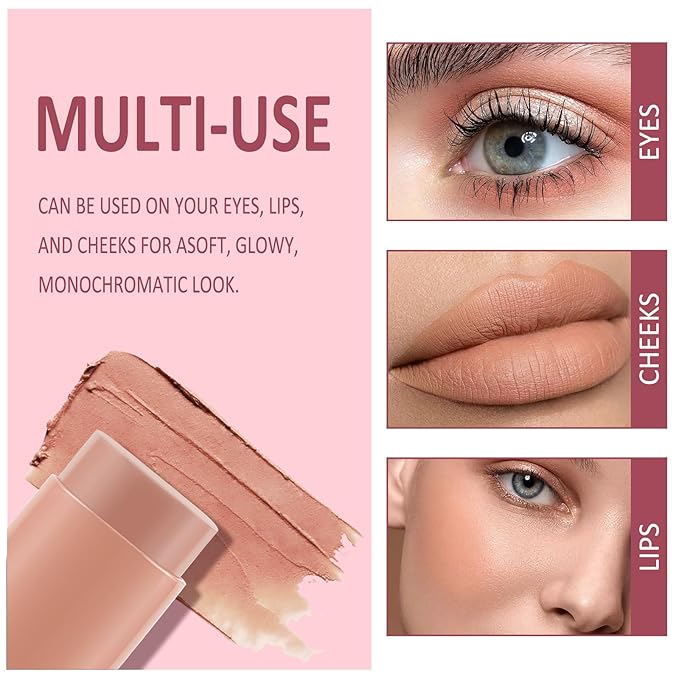 Cream Blush Makeup,Buildable Blush Stick for Cheeks,Matte Finish,Long Wear,Easy Application,Lightweight Multi Stick