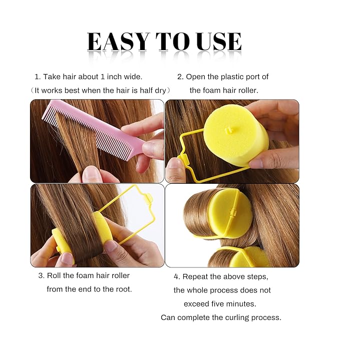 Jumbo Foam Sponge Hair Roller Soft Sleeping rollers Curvy Wavy Hairstyle Curling Hair Styling Tools 24 Pieces Use For Long Hair Short Hair Ladies And Children 2"X2.75"(yellow)
