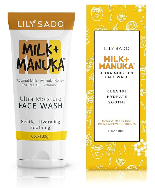 LILY SADO MILK+MANUKA™ Coconut Milk & Manuka Honey Cream Face Cleanser – Natural Ultra Moisturizing Facial Wash Cleanses, Balances, Soothes & Hydrates - Large 6oz