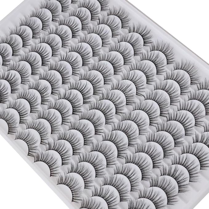 False Eyelashes 48 Pairs Faux Mink Lashes 14mm Wispy Lashes 3D Fluffy Cat Eye Lashes Pack Bulk Wholesale Strip Lashes(style 48-020)