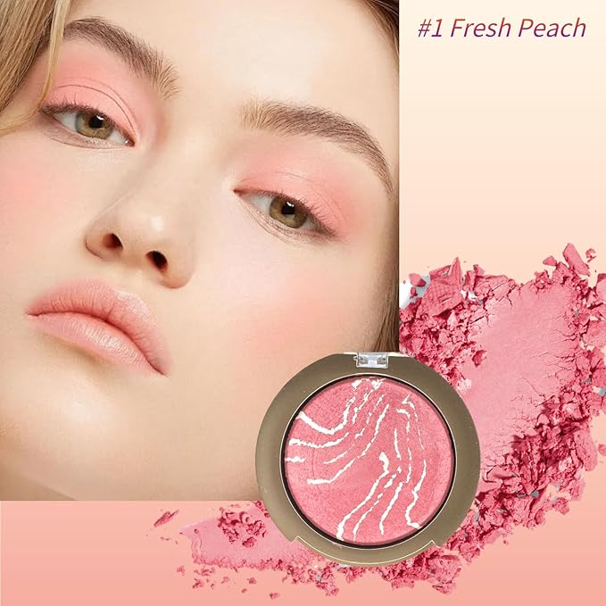 Baked Blush Powder, Natural Glow Blush Palette for Cheeks, Contour Brighten Highlight Face for a Shimmery or Matte Finish, Lightweight Blendable, Long Lasting Face Makeup #01