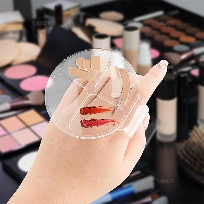 AUEAR, 2 Pack Hand Makeup Mixing Palette Handheld Palette Clear Makeup Cosmetic Palette Nail Art Manicure Palette with 2 Pieces Spatula for Mixing Foundation
