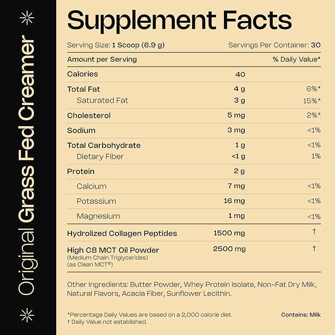 LevelUp Creamer, with Energizing MCT Oil and Collagen Peptides, Keto Coffee Creamer, Supports Natural Energy & Ketone Production - Original (Unsweetened) 7 oz