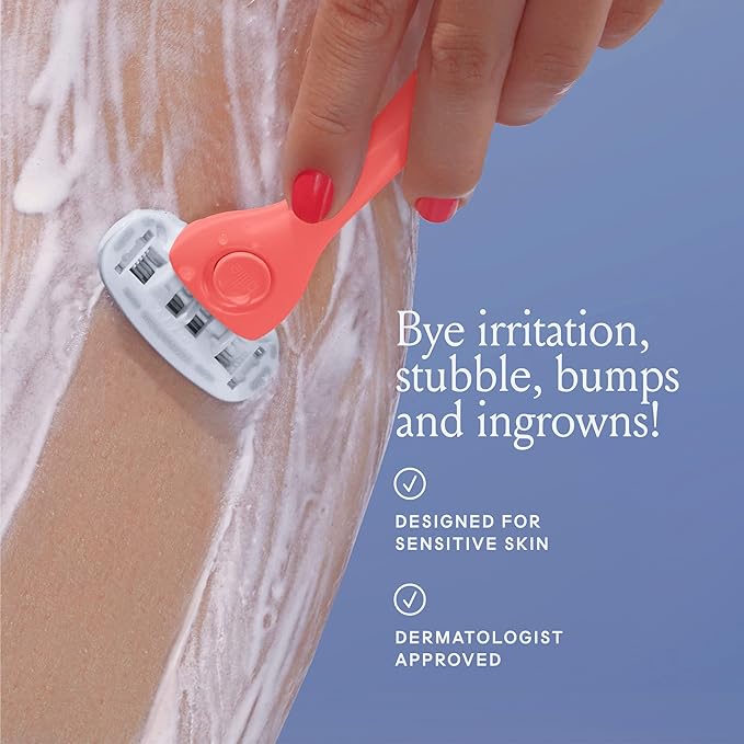 Billie Razors for Women Shave Kit – Women’s Razor + 4 x 5-Blade Razor Refills + Magnetic Holder – Coral