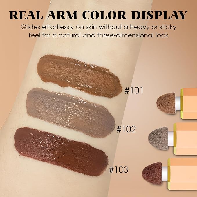 Liquid Contour Stick Makeup - Cream Face Contour Wand with Cushion Applicator, Natural Matte Long Lasting Creamy Bronzer Contour, Lightweight Silky Blendable (#02 SOFT TAN)