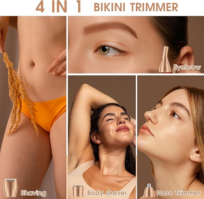 Hair Clippers & Bikini Trimmer for Women - Waterproof Electric Clippers and 4 in 1 Bikini Trimmer Set, Deluxe Wet/Dry Body Shaver for Nose, Eyebrows, Beard, Pubic Hair, Blue