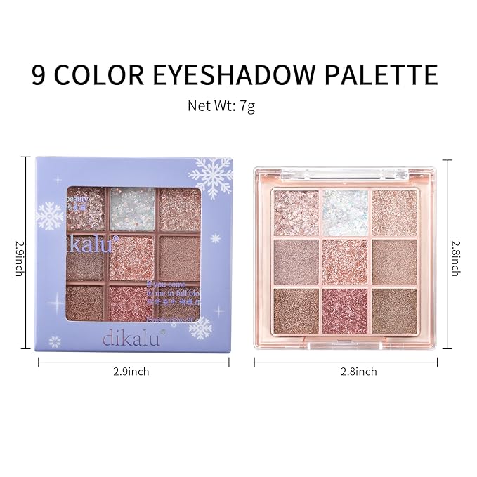 Erinde 9 Colors Eyeshadow Palette, Matte Shimmer Glitter Eye Shadow Palette Makeup, Highly Pigmented Long Lasting Waterproof, Natural Neutral Nude Eyeshadow Makeup Pallet, Diamond Snowflake