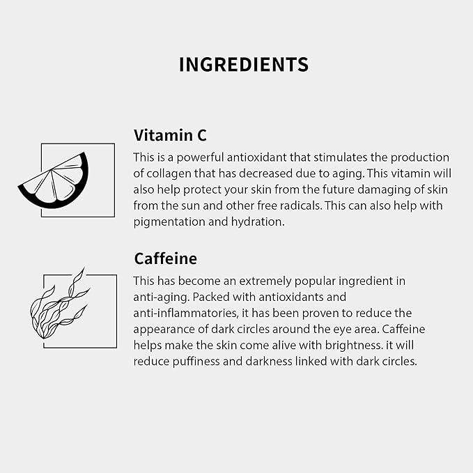 Gle Vitamin C Eye Serum for Dark Circles, Eye Wrinkles, Redness and Puffy Eyes | Anti-Aging Treatment with Caffeine, Vitamin C Hyaluronic Acid | Hydrating & Brightening Scent-Free | (Pack of 2)