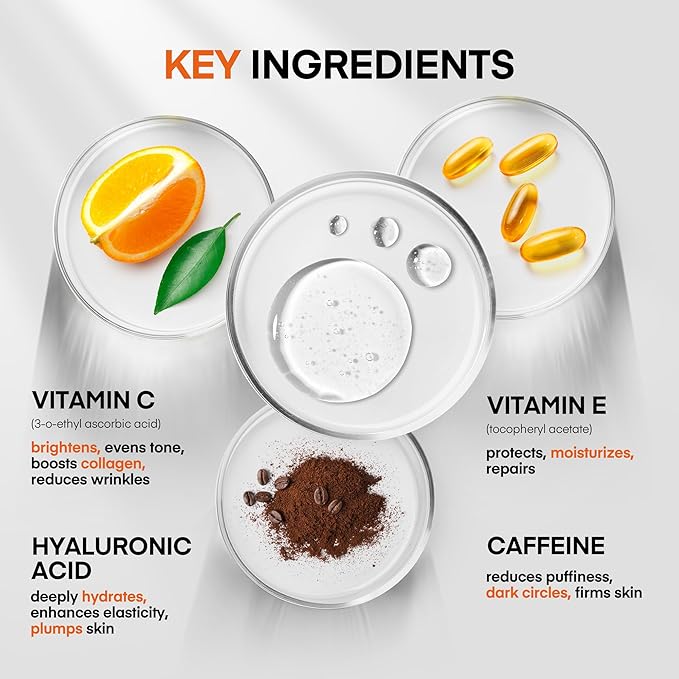 Super Vitamin C Serum for Women Over 70: Niacinamide, Vitamin C, Hyaluronic Acid, Peptides, Vitamin E, Caffeine, Bakuchiol, Hydrating, Lifting, Face Wrinkle & Age Spots Reduction