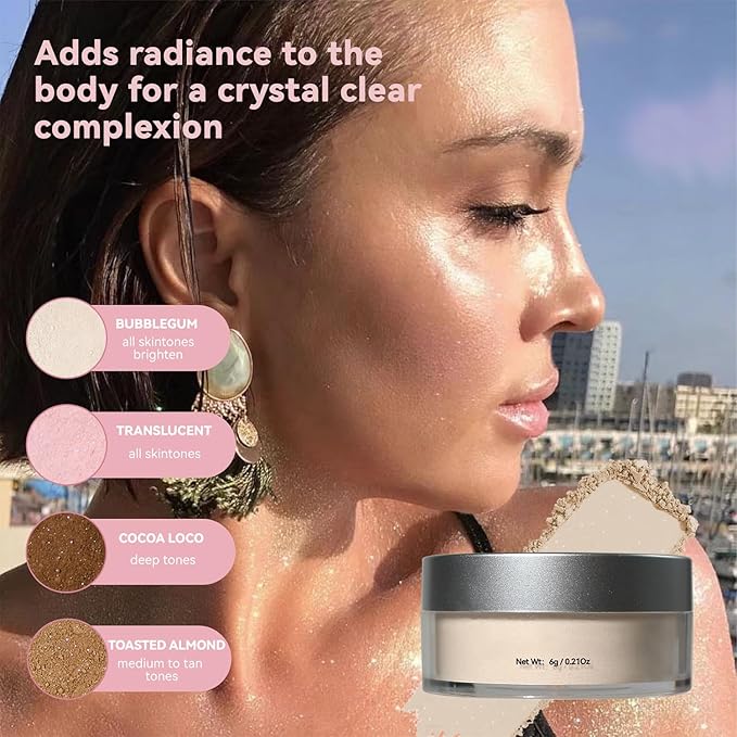 Loose Face Powder Setting Powder, Shimmer Glitter Loose Powder, Matte Finishing Powder Shine, Waterproof, Oil Control, Lightweight Face Powder Makeup for All Skin Tones (Dark Brown Shimmer)