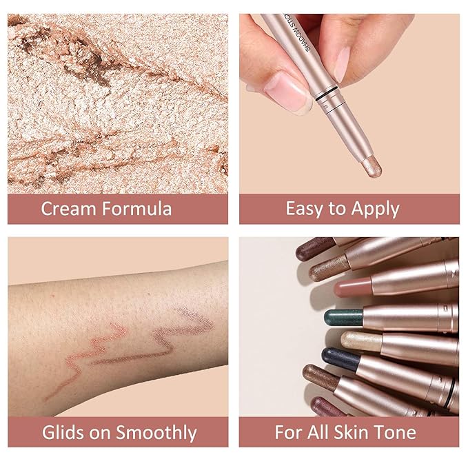 Brown Eyeshadow Stick, Smooth Cream Shimmer Single Eyeshadow Pencil, High Pigment Long Lasting Waterproof Eye Shadow Pen, Hypoallergenic Eye Highlighter Stick Create Multi-Dimensional Eyes Look 08#