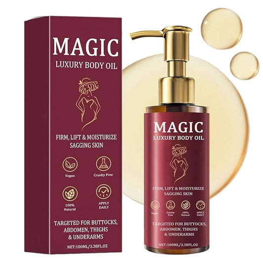 Magic Body Firming Oil, Luxury Body Oil for Crepe Skin, Tightening & Hydrating Body Oil After Shower with Vitamin E and Rosehip, Non-Greasy Body Serum Oil for Thighs, Arms, Chest, 100ML / 3.38 Fl Oz