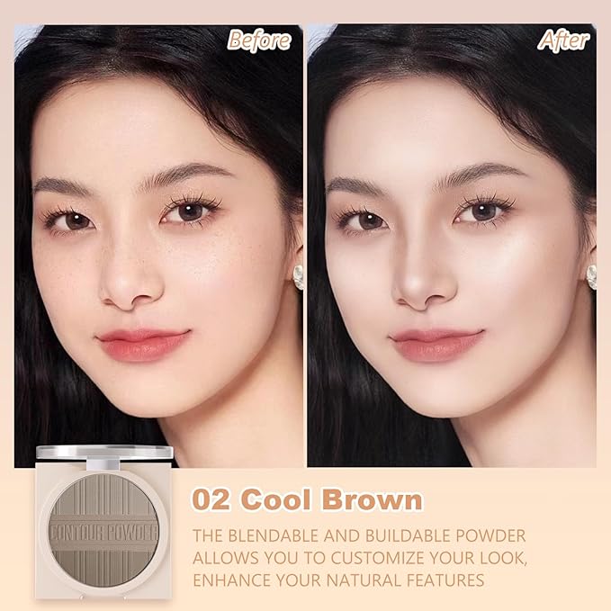 Contour Powder Makeup Palette Matte Face Sculpting Shading Silky Smooth Tone Tuning Flawless Pressed Powder Bronzer, 02 Grey Brown