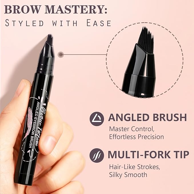 Eyebrow Pen, Waterproof Eyebrow Pencils for Women - Angled Brow Brush & Multi-Fork Tip Microblading Brow Pen, Precisely Creates Natural Hair-Like Brows, Easy to Use 05-Black