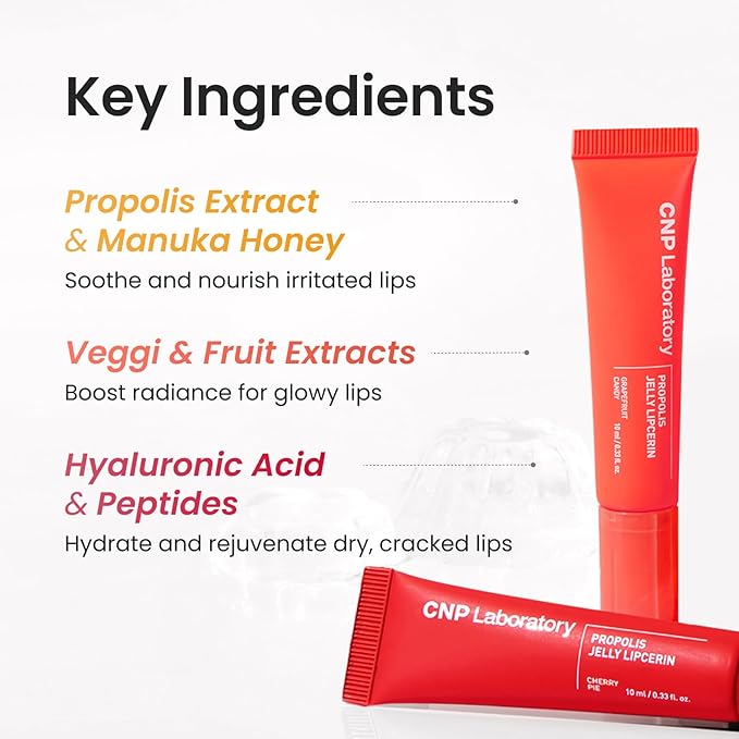 CNP Propolis Jelly Lipcerin™ - 01 Honey Cake, Hydrating Lip Balm & Gloss with Manuka Honey + Hyaluronic Acid, Korean Skincare, 0.3 fl.oz.