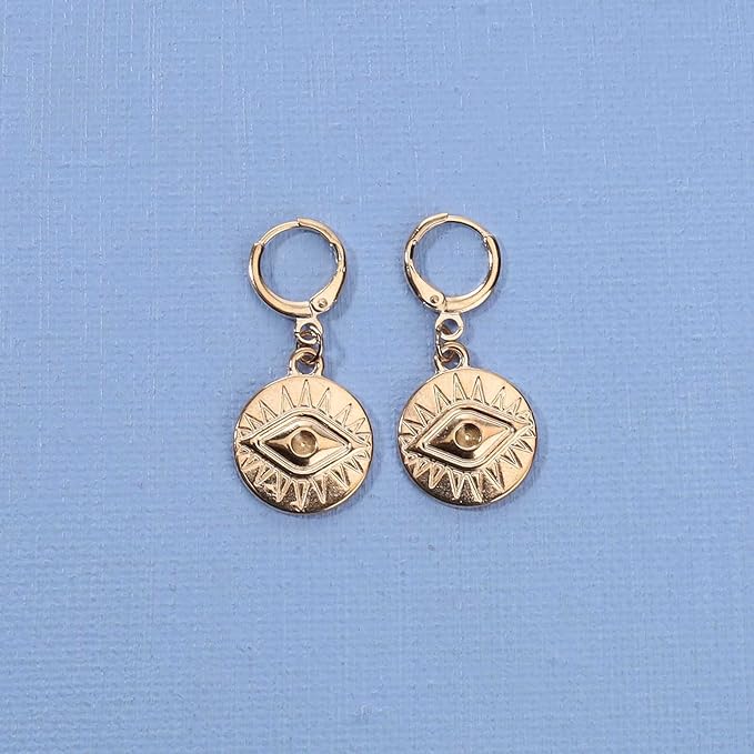 Evil Eye Coin Earrings Gold Disc Drop Earrings Evil Eye Hoop Earrings Vintage Lucky Charm Earrings Jewelry for Women and Girls