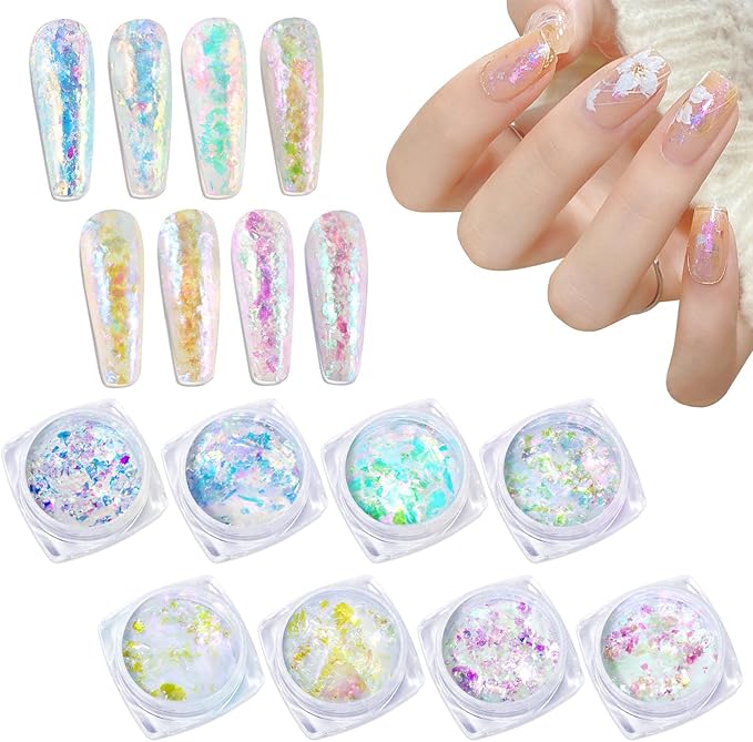 Laza Chameleon Flakes, 8 Colors Nail Confetti Powder, Irregular Colorshift Pigment Powder for Nails Art Supplies, Epoxy Resin Tumbler, Slime, Crafts Decoration - Glass Starry Night