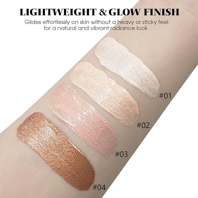 Liquid Highlighter Makeup, Natural Silky Shimmer Finish Liquid Face Highlighter, Highly Pigmented, Lightweight, Blendable, Soft Cream Highlighter For Face (#04 Bronze Gold Shimmer)