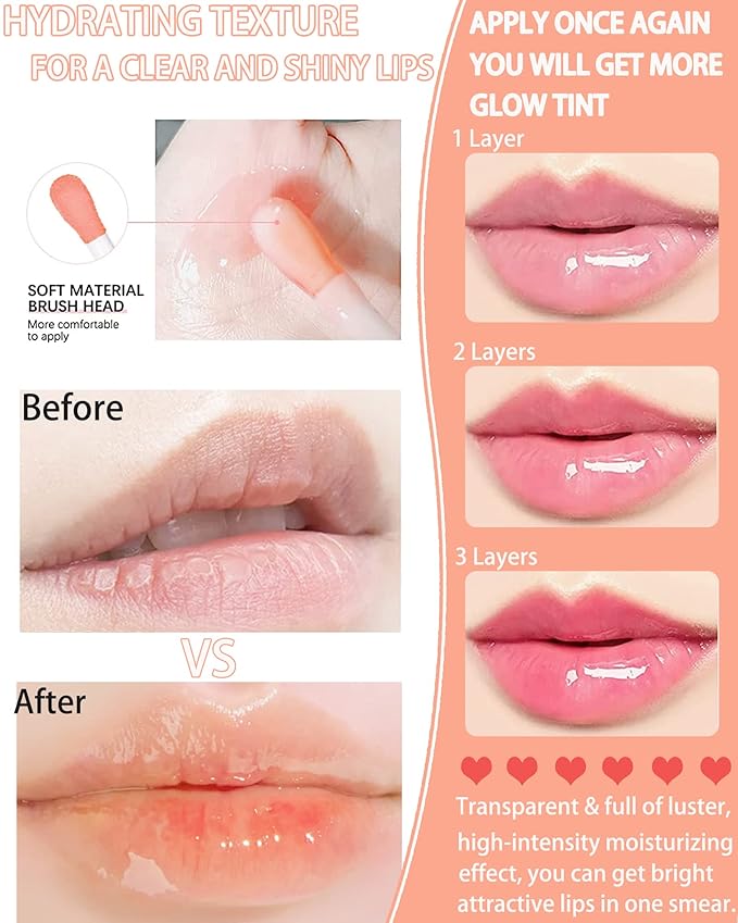 Hydrating Plumping Lip Glow Oil,Tinted Lip Gloss Lip Stain,Glow Reviver Lip Oil,Long Lasting Moisturizing Clear Lip Plumping Oil Tint for Lip Care and Dry Lips,Women's Day Makeup Gift for Women-004