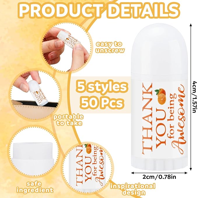 50 Pcs Thank You Gifts Mini Lip Balm Pack Lip Moisturizer Assorted Flavors Dry Lip Care Products for Teacher Baby Shower Coworkers Friend