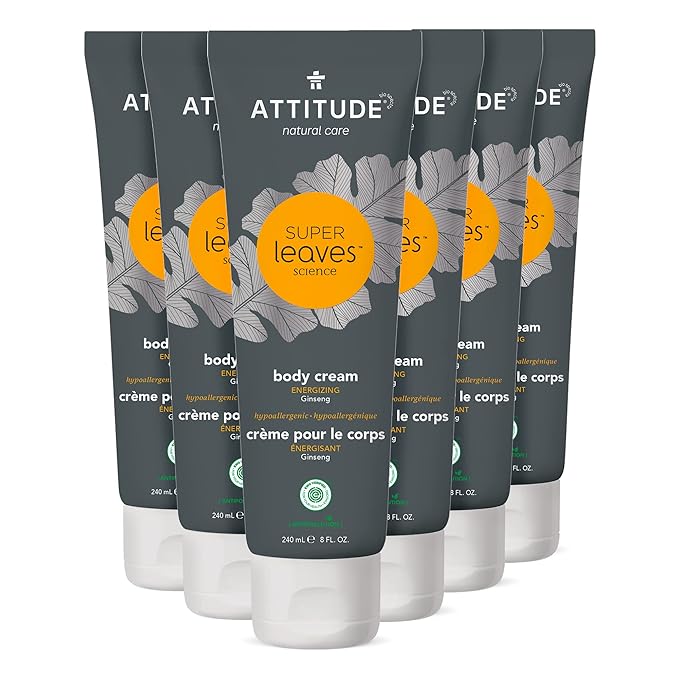 ATTITUDE Body Cream, EWG Verified Moisturizer, Vegan Moisturizing Products For Dry Skin, Dermatologically Tested, Ginseng and Grapeseed Oil, 8 Fl Oz (Pack of 6)
