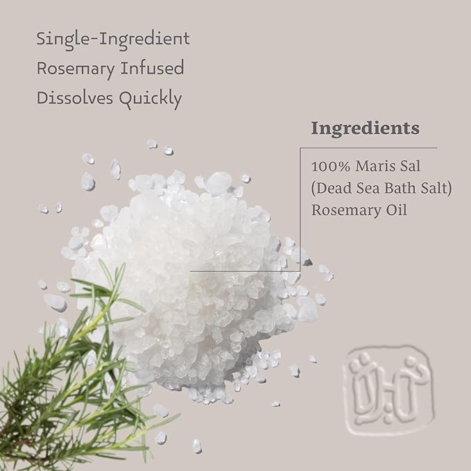Dead Sea Salts for Soaking - Relaxing Salt Bath Soak for Body Rejuvenation - Natural Mineral Salts - Coarse Dead Sea Salt Bath Salts for Women & Men w/Rosemary Essential Oil (2.2lb)