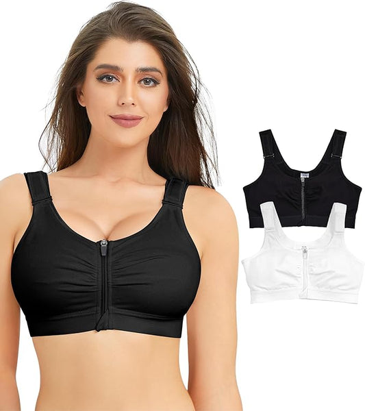 BRABIC Zip Front Closure Everyday Bra for Women Post Surgery Compression Support with Adjustable Straps Wirefree