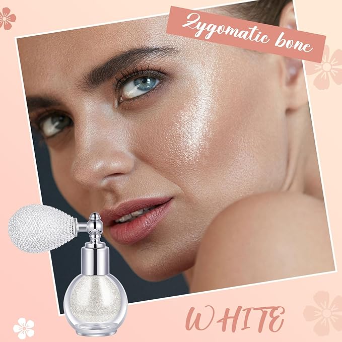 3 Pcs Glitter Spray for Hair and Body, Highlighter Shimmering Spray Powder High Gloss Body Glitter Spray Sparkle Powder for Face Body Cosmetic, Champagne, Pearl White, Bronze Color